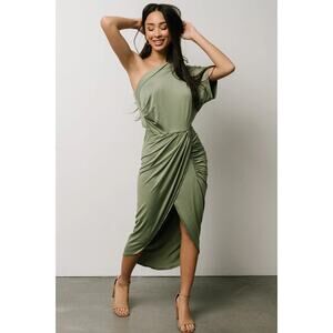 NEW Baltic Born Addison One Shoulder Midi Dress Dusty Sage Size XL